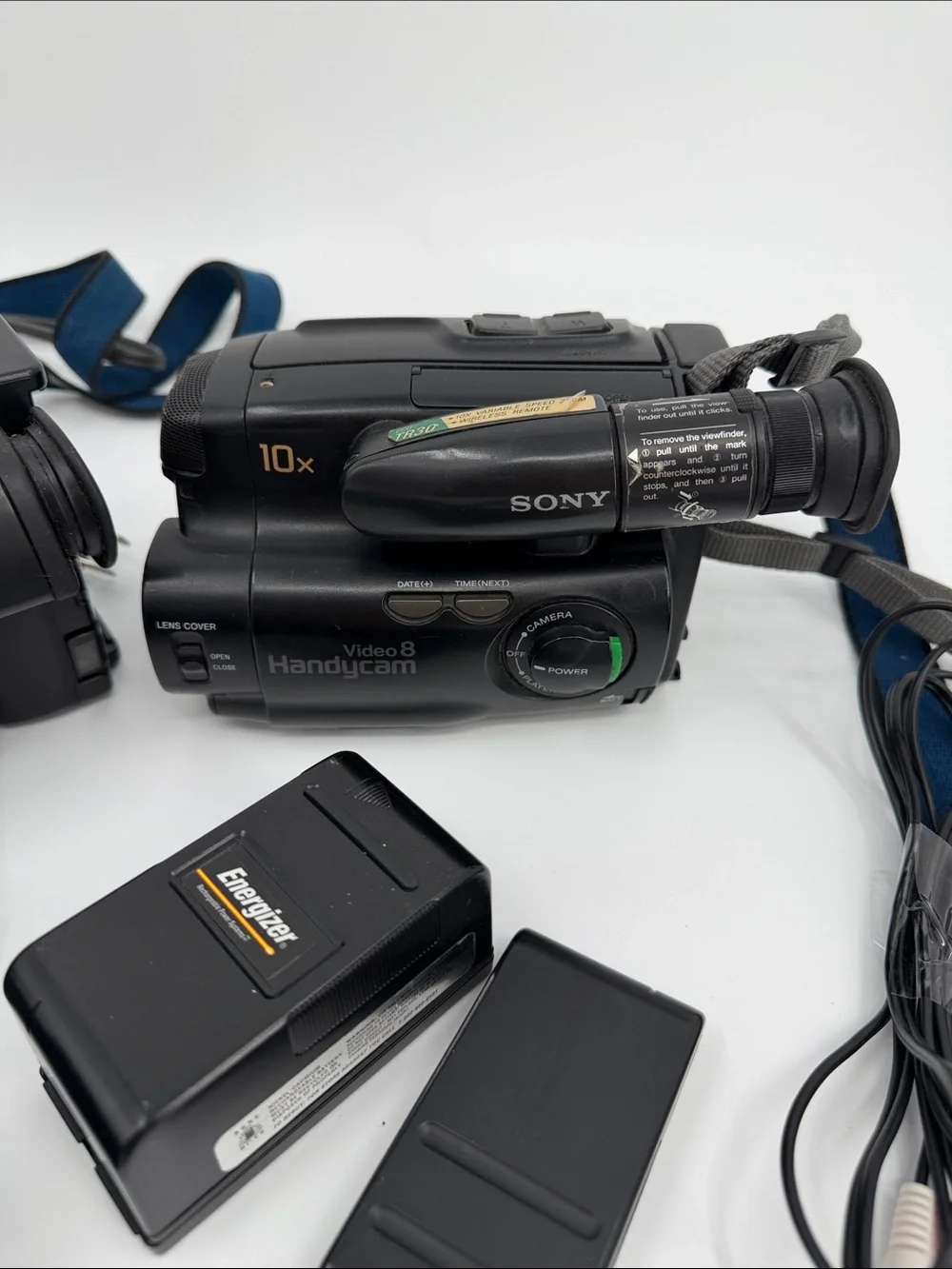 2 Sony Black Video Camcorder Kit with Blue Strap and AV Cables Not Tested